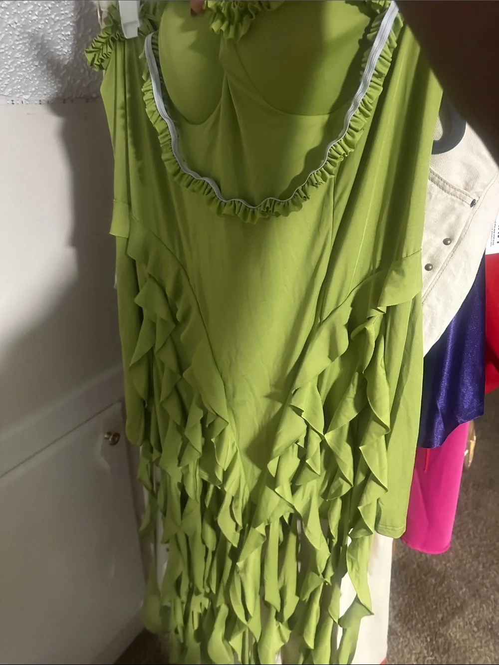 Women's Lime Green Ruffled Sleevelessdress - Brand Unspecified cut small
